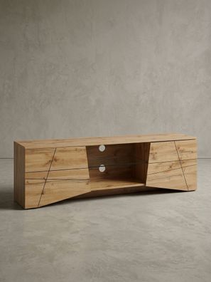 Lowboard Eiche-Dekor Modern Stil für 70-Zoll Fernseher mit Glasablage