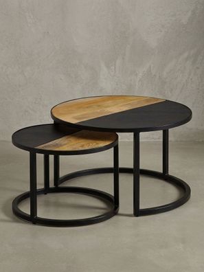 Couchtisch Set - Rund Mango Massivholz Steinoptik 2-teilig modern