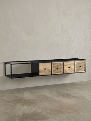 Lowboard hängend, Mango Massivholz & Metall, modern, mit Schubladen & Rattan-Front