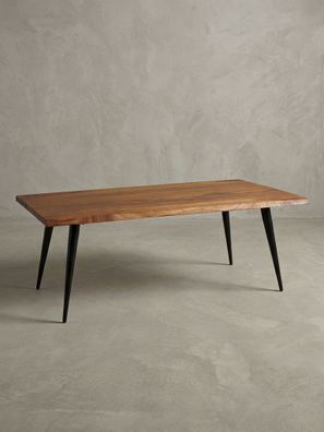 Couchtisch Sheesham Massivholz, Baumkante, Metallgestell, 110x60x40cm, natur