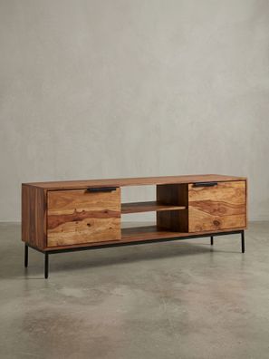 Lowboard Massivholz Landhausstil für 60-Zoll Fernseher mit offenen Fächern