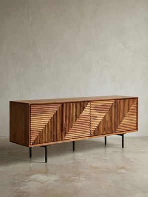 Lowboard Massivholz, modern, Modell Spectrum, mit 3D-Oberfläche & Edelstahlgestell