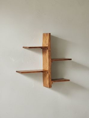 Wandregal Massivholz Baumform 58x60x15cm mit 4 Ablagen