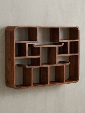 Wandregal Sheesham-Massivholz, 80x12x55 cm, schwebend, bis 30 kg belastbar