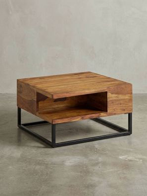 Couchtisch in Sheeshamholz mit Staufach, 60x60x34,5cm, Industrial-Design