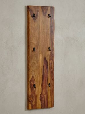 Wandgarderobe Massivholz Metall Modern mit Baumkante und 6 Haken