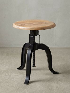 Drehhocker - Akazie Massivholz/Eisen, höhenverstellbar, Industrial-Stil