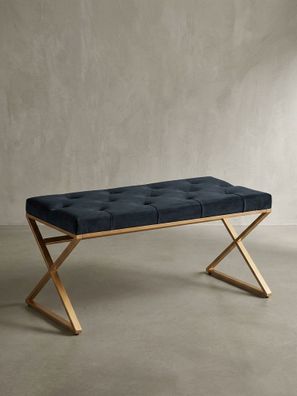Sitzbank - Samt, Schwarz, Chesterfield-Stil, Metallgestell Gold