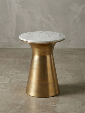 Beistelltisch - Rund Marmor Weiß Metall Goldfarben 35x35x45cm
