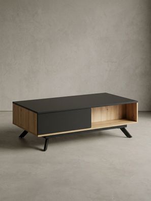 Couchtisch Eiche-Dekor Schwarz mit Stauraum, Wasserabweisend, 110x60x38cm