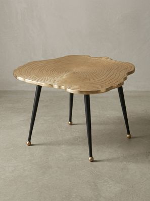 Couchtisch Schwarz Gold, Aluminium in Baumscheiben-Optik, 64x64x37 cm