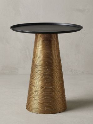 Beistelltisch - Rund Aluminium Schwarz Gold Muster handgefertigt 40x40cm