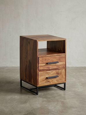 Nachttisch - Massivholz/Metall, Industrial-Stil, für Boxspringbett