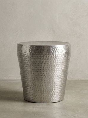Beistelltisch - Rund Silber Aluminium Hammerschlag 42cm orientalisch