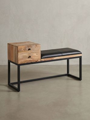 Sitzbank - Ziegenleder/Metall, Schubladen, Retro-Stil