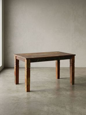 Esstisch Mango Massivholz Shabby-Design Klarlack Schnitzmuster rechteckig