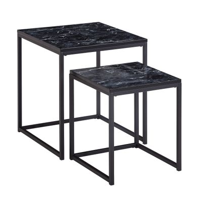 Beistelltisch-Set Marmoroptik Metallgestell 2-teilig quadratisch 45x45x50 cm