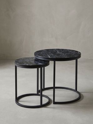 Beistelltisch 2er Set Marmoroptik Metallgestell rund schwarz 50x50x45 cm