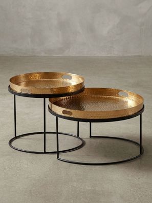 Couchtisch 2er Set Aluminium Hammerschlag handgefertigt Satztisch Griffmulden 56 cm