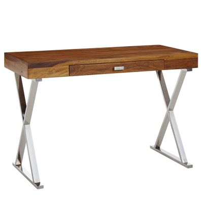 Schreibtisch Massivholz X-Metallgestell Schublade 120 x 55 x 78 cm