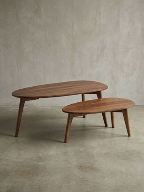 Couchtisch-Set Massivholz 2 Tische Nierenform Retro handgefertigt 100x50x42 cm