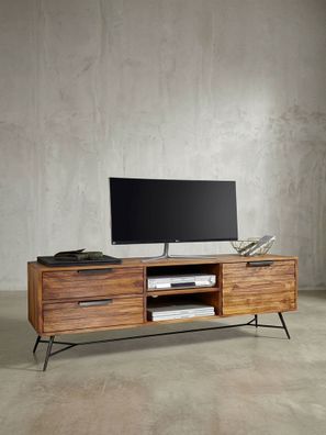 Lowboard Massivholz Industrial Stil 160x54x40cm Modell NISHAN