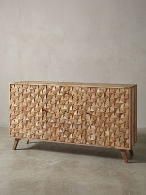 Sideboard Akazie Massivholz, Landhausstil, 3 Schubladen, 2 Türen, 140x78,5x40cm