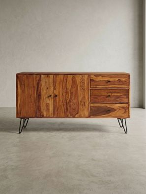 Sideboard Massivholz 145x75x40cm 3 Schubladen 2 Türen Landhausstil Haarnadelbeine