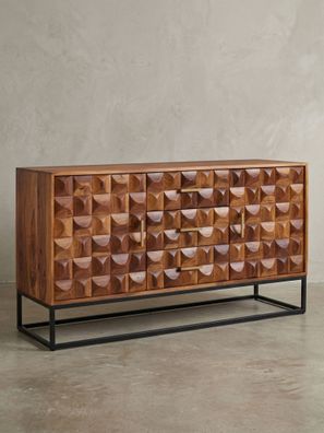 Sideboard - Massivholz, 145x81x45cm, Industrial-Stil, Metallgestell