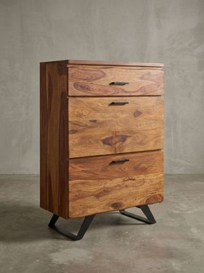 Kommode - Massivholz, 80x120x41,5cm, Metallgestell, 3 Schubladen