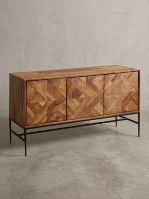 Sideboard - Massivholz, 123x70x45cm, Industrial-Stil, Stauraum
