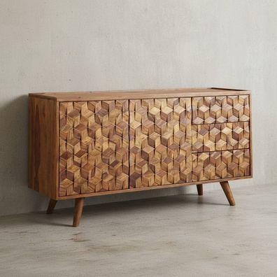 Sideboard - Massivholz, 138x76x45cm, mit Türen und Schubladen