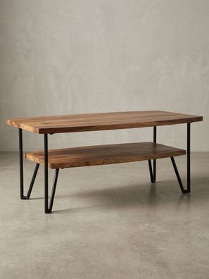 Couchtisch Sheesham Massivholz Metall Industrial-Style 90x50x40cm