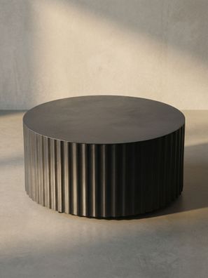 Sofatisch Rund, Schwarz Metall, Wellenmuster, Maße 67x67x31cm