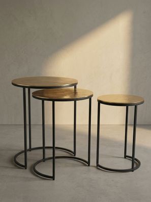 Satztisch Set - 3-teilig Rund Aluminium Gold Schwarz