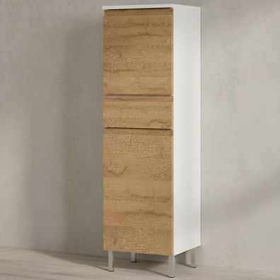 Hochschrank Weiß/Eiche Grandson 34x120x34cm Fächer grifflos Chromfüße VEER