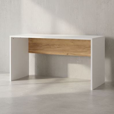 Schreibtisch - Beige/Weiß, 140x60x75cm, Wangenschreibtisch mit Knieblende, stoßfest