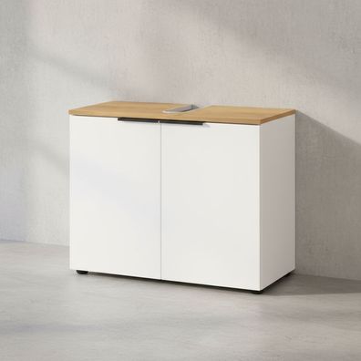 Waschbeckenunterschrank Weiß-Beige 70x34x58 cm mit Siphonaussparung TAHO
