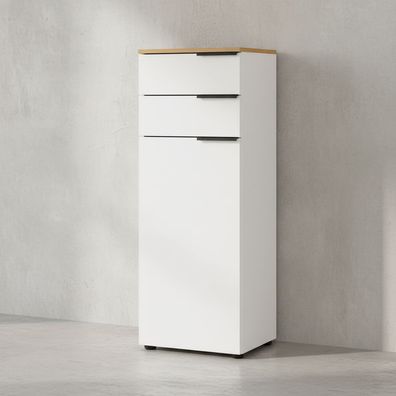 Badschrank Weiß-Beige 39x111x34 cm mit Schubladen und Dämpfung TAHO