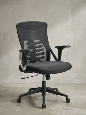 Bürodrehstuhl Schwarz Mesh, Wippmechanik, 4-fach Lordosenstütze, höhenverstellbar