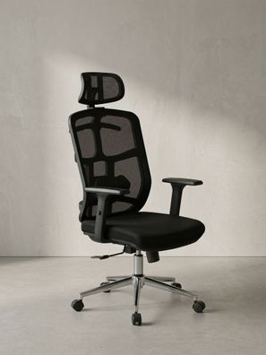 Bürodrehstuhl Schwarz Mesh mit Synchronmechanik, 3D-Armlehnen und Aluminiumfuß ALTAI