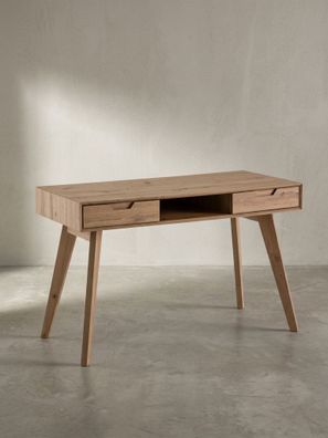 Schreibtisch - 120x55x77cm, Skandinavischer Stil, 2 Schubladen, Eichenbeine