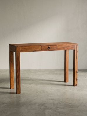 Schreibtisch - Massivholz, 118x40x76cm, dunkelbraun, kompakt, handgefertigt
