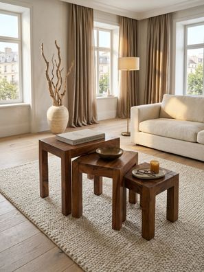Satztisch-Set NAKO 3-teilig Echtholz ineinander schiebbar Landhausstil