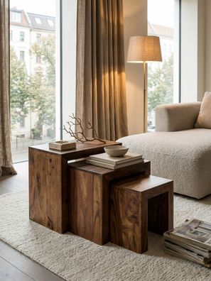 Satztisch-Set NAKO Massivholz 3-teilig ineinander schiebbar Landhausstil