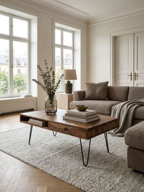 Couchtisch BALU Massivholz Metallbeine Landhausstil rechteckig 110 cm breit
