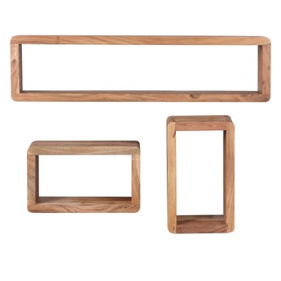 Wandregal 3er Set TEKO Massivholz viereckig Landhausstil 80x15x20 cm