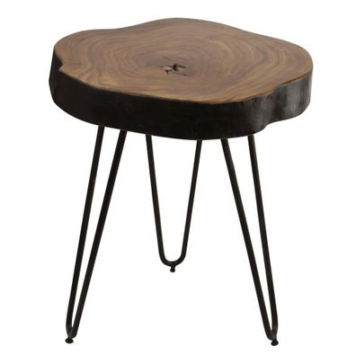 Beistelltisch BALU Massivholz Baumkante Metallbeine 35x35x46 cm