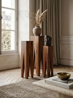 Beistelltisch 3er Set BAKUM Massivholz quadratisch Säulenform Satztisch