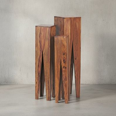 Beistelltisch 3er Set BAKUM Massivholz quadratisch Säulenform Satztisch